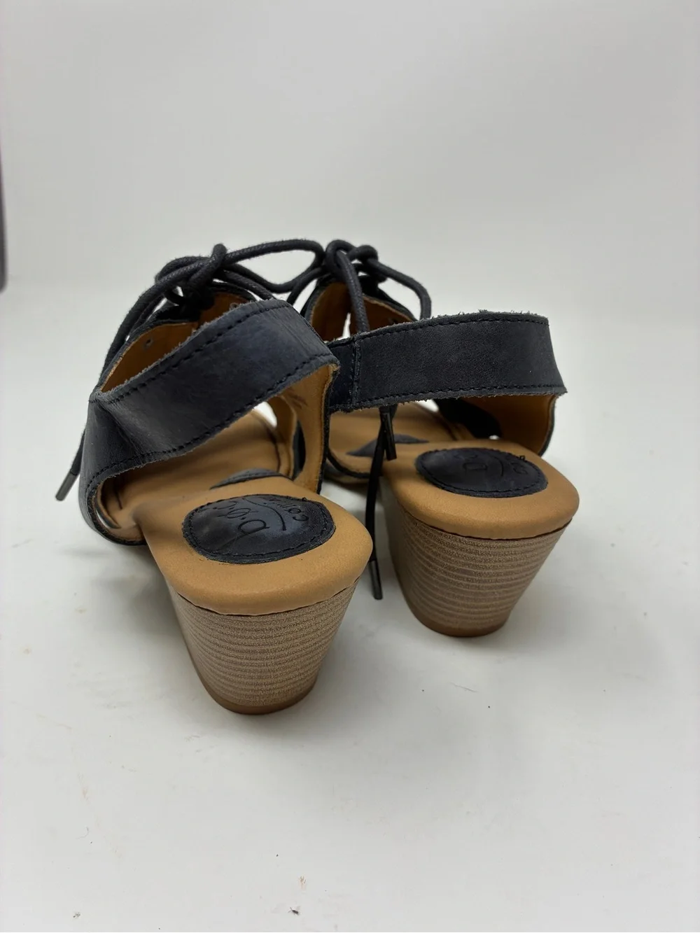 b.o.c. Navy Leather Lace-Up Slingback Sandal Heel